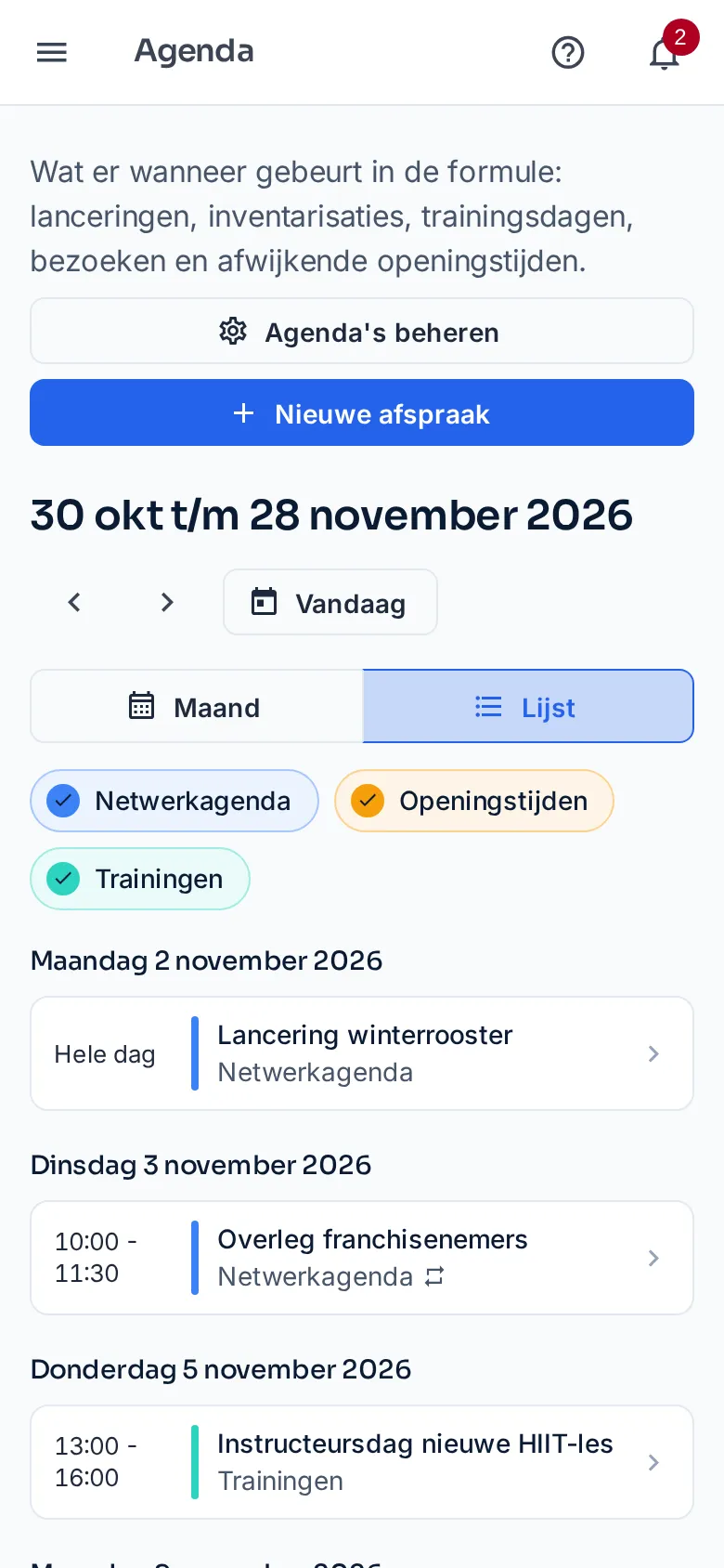 De agenda op een telefoon als lijst van wat eraan komt