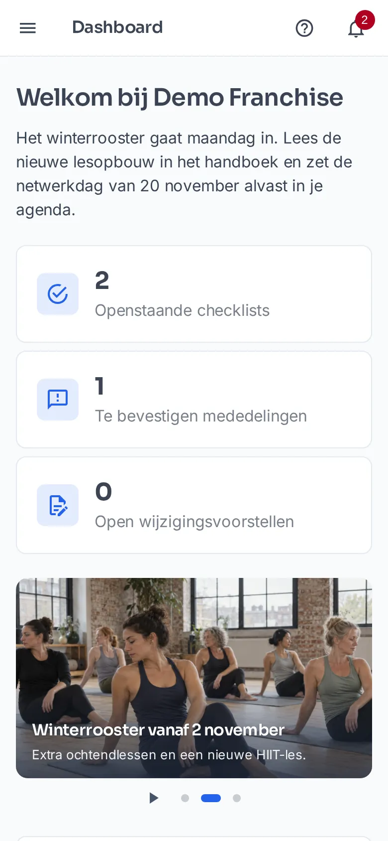 Hetzelfde dashboard op een telefoon, alle widgets onder elkaar
