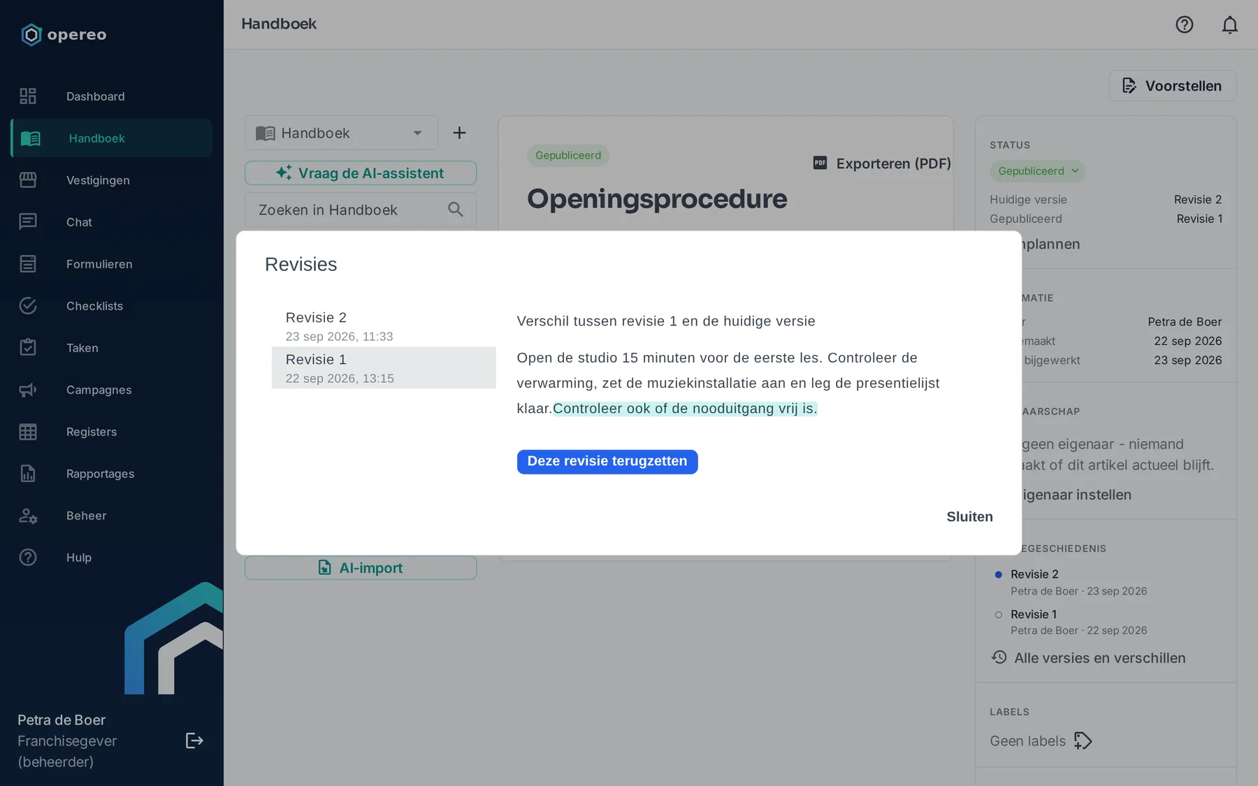 Twee versies van een artikel naast elkaar in Opereo
